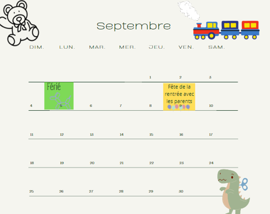 Calendrier Septembre CPE Brownsburg Chatham
